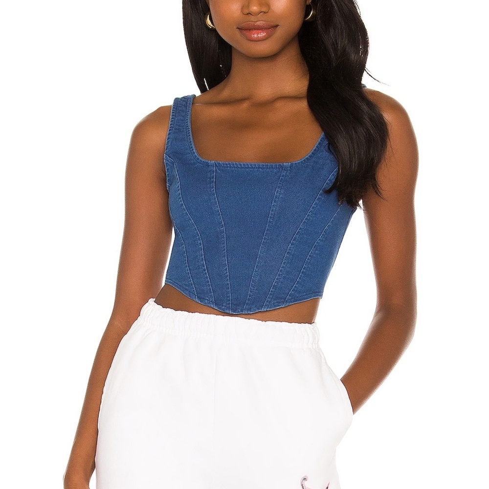 Revolve Denim Corset in Mid Blue Wash